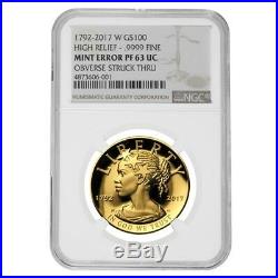 2017 W 1 oz Gold American Liberty High Relief NGC PF 63 Mint Error (Obv Struck)