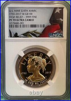 2017-w $100 High Relief Liberty Gold Coin NGC PF70 Ultra Cameo UC One Ounce