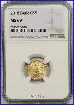 2018 Gold Eagle $5 NGC MS 69 (Tenth-Ounce) 1/10 oz Fine Gold