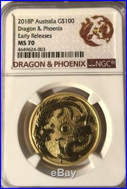 2018 P 1 oz Gold Australian $100 Dragon & Phoenix Early Release NGC MS 70