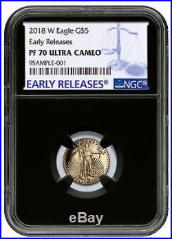 2018-W 1/10 oz Gold American Eagle Proof $5 NGC PF70 UC ER Blck SKU52622