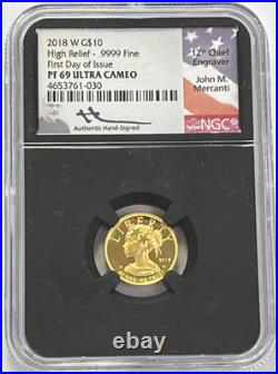 2018 W 1/10 oz Gold American Liberty proof PF 69 UCAM John Mercanti signd