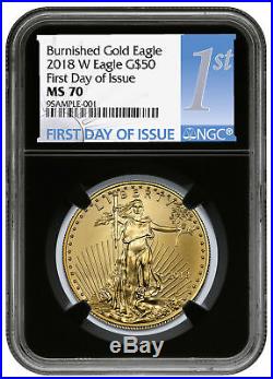 2018-W $50 1 oz Burnished Gold American Eagle NGC MS70 FDI Black Core Holder