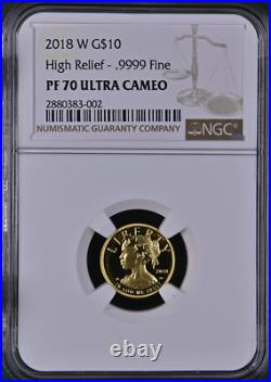 2018 W Gold Ngc Proof 70 Uc $10 Liberty 1/10 Oz High Relief Coin Ngc Pf 70 Uc