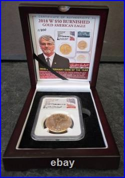 2018-W NGC MS70 Burnished 1oz Gold Eagle 1 of 200