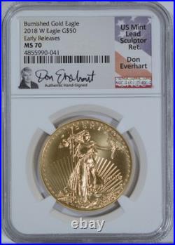 2018-W NGC MS70 Burnished 1oz Gold Eagle 1 of 200