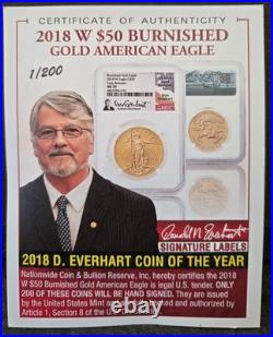 2018-W NGC MS70 Burnished 1oz Gold Eagle 1 of 200