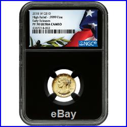 2018-W Proof $10 Gold American Liberty High Relief 1/10th oz NGC PF70UC Flag ER