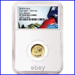 2018-W Proof $10 Gold American Liberty High Relief 1/10th oz NGC PF70UC Flag ER
