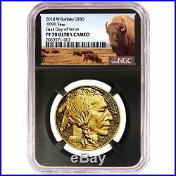 2018-W Proof $50 American Gold Buffalo NGC PF70UC FDI Buffalo Label Retro Core