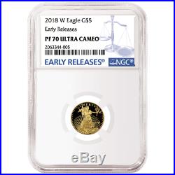 2018-W Proof $5 American Gold Eagle 1/10 oz NGC PF70UC Blue ER Label