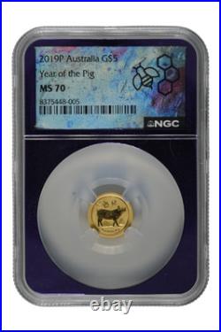 2019 1/20 oz Gold Australia Lunar Pig NGC MS 70