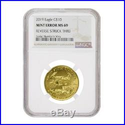 2019 1/4 oz $10 Gold American Eagle NGC MS 69 Mint Error (Rev Struck Thru)