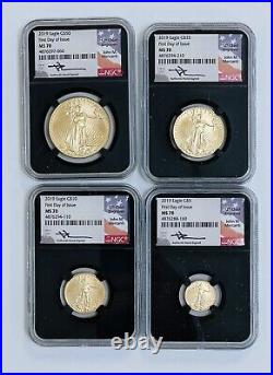 2019 American Eagle 4 Gold Coin Set FIRST DAY OF ISSUE NGC MS70 John Mercanti