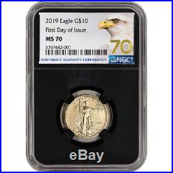 2019 American Gold Eagle 1/4 oz $10 NGC MS70 First Day of Issue Grade 70 Black