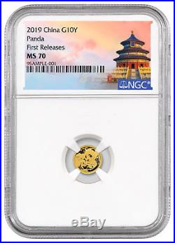 2019 China 1 g Gold Panda ¥10 Coin NGC MS70 FR Temple Label SKU56054
