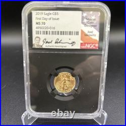 2019 Eagle Gold $5 First Day Issue 1/10 Oz NGC MS70 Hand Signed Joel Iskowitz