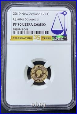 2019 Gold New Zealand Quarter Sovereign NGC PR70 Queen Victoria, Elizabeth II