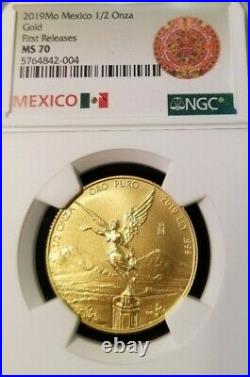 2019 Mexico Gold Libertad 1/2 Onza Ngc Ms 70 First Releases Perfect 1/2 Oz