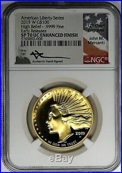 2019 W $100 Gold American Liberty High Relief NGC SP70 UC Early Release Mercanti