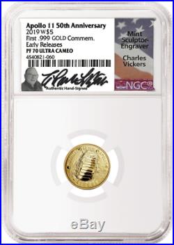 2019 W $5 Apollo 11 Gold Coin 50th Anniversary PF70 NGC Early Releases Vickers