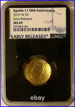 2019 W Apollo 11 50th Anniversary $5 Gold Coin, Commemorative NGC MS69