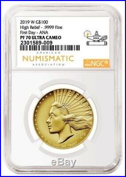 2019 W Gold American Liberty High Relief G$100.9999 Ngc Pf70 First Day Ana 009