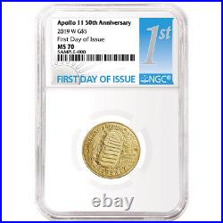 2019-W UNC $5 Gold Apollo 11 50th Ann NGC MS70 FDI First Label