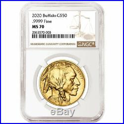 2020 $50 American Gold Buffalo NGC MS70 Brown Label