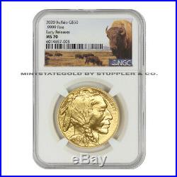 2020 $50 Gold Buffalo NGC MS70 Early Releases American 1oz 24KT Bullion with Bison