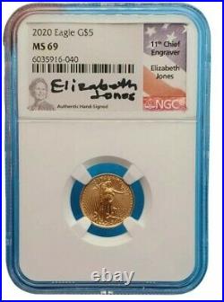 2020 $5 1/10 oz Gold Eagle Coin IN SLAB PCGS MS69 Signed Elizabeth Jones