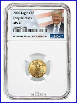 2020 $5 American Gold Eagle NGC MS70 Early Releases Donald Trump Label Presale