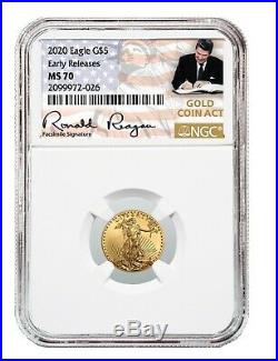 2020 $5 American Gold Eagle NGC MS70 Early Releases Gold Coin Act Label