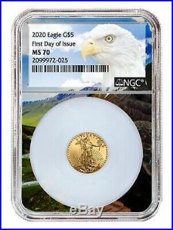 2020 $5 American Gold Eagle NGC MS70 First Day Eagle Core