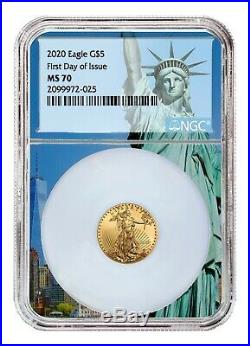 2020 $5 American Gold Eagle NGC MS70 First Day Statue Liberty Core