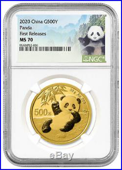 2020 China 30 g Gold Panda ¥500 Coin NGC MS70 FR Panda Label SKU59881