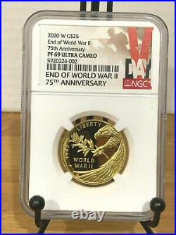 2020 End of World War II 75th Ann $25 Gold Coin 20XG NGC PF 69 Ultra Cameo