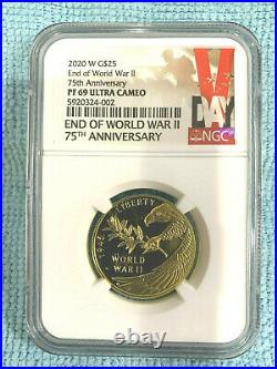 2020 End of World War II 75th Ann $25 Gold Coin 20XG NGC PF 69 Ultra Cameo