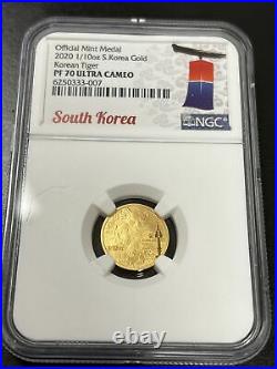 2020 Gold Korean Tiger 1/10oz. South Korea, NGC PF 70 Ultra Cameo, Mint Medal