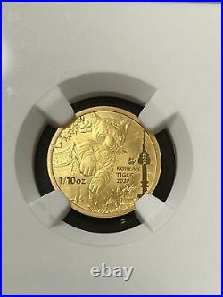 2020 Gold Korean Tiger 1/10oz. South Korea, NGC PF 70 Ultra Cameo, Mint Medal