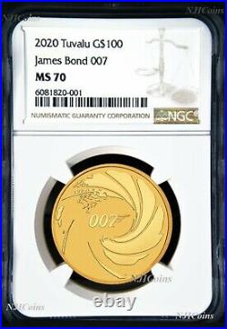 2020 James Bond 007 $100 1oz. 9999 GOLD BULLION COIN NGC MS70 Brown Label