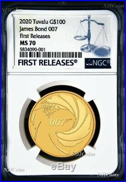 2020 James Bond 007 $100 1oz. 9999 GOLD BULLION COIN NGC MS70 FIRST Releases