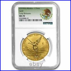 2020 Mexico 1 oz Gold Libertad MS-70 NGC (ER, Coat of Arms Label) SKU#229085