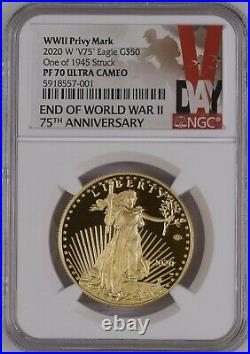 2020 PF70 END of WORLD WAR 2 75th ANNIVERSARY AMERICAN EAGLE GOLD PRF COIN 20XE