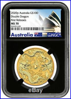 2020-P Australia 1oz Gold Double Dragon $100 NGC MS70 FR Black Core SKU60404