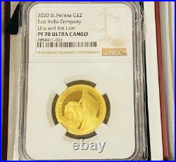2020 St Helena Una and the Lion Gold Proof NGC PF70 3-Coin Set