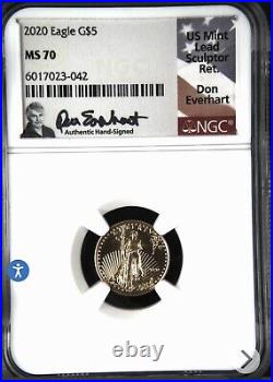 2020 US $5 1/10 th oz Gold Eagle NGC MS70 Signed Everhart