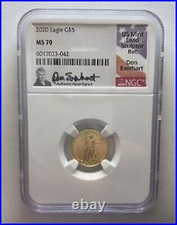 2020 US $5 1/10 th oz Gold Eagle NGC MS70 Signed Everhart