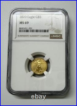 2020 US Mint 5 Dollar Gold Eagle 1/10 oz American Gold Coin NGC MS69 Graded