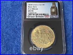 2020 United Kingdom 1 Oz Gold Royal Arms NGC MS 70 First Releases